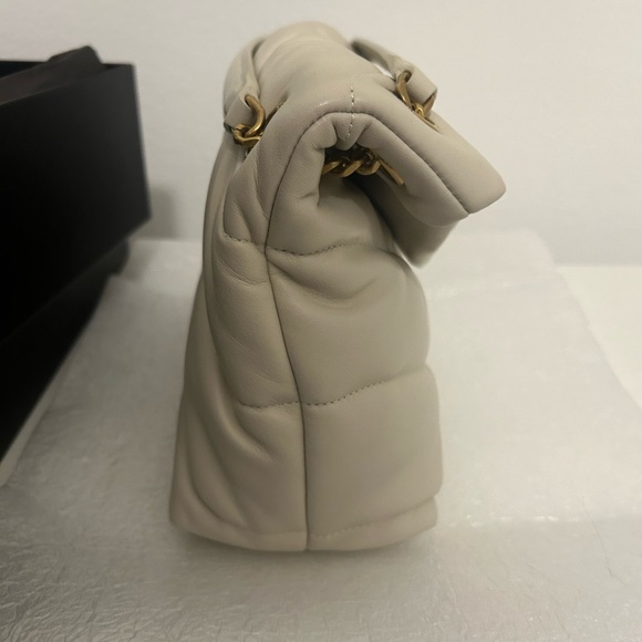 YSL 25S LOULOU PUFFER MINI 23 IN DARK OLIVE CALFSKIN GOLD HARDWARE